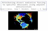 Attributing direct  radiative  forcing to specific emissions using  adjoint  sensitivities