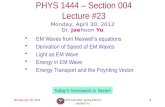 PHYS 1444 – Section  004 Lecture  #23