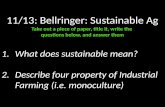 11/13:  Bellringer : Sustainable Ag Take out a piece of paper, title it, write the