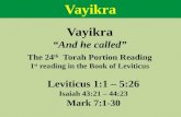Vayikra “And he called” The  24 th Torah Portion Reading 1 st  reading  in the Book of  Leviticus