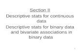 Section II Descriptive stats for continuous data