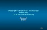 Descriptive Statistics:  Numerical Measures Location and Variability
