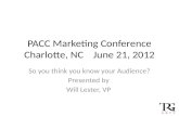 PACC Marketing Conference Charlotte ,  NC   June 21, 2012