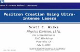 Scott C. Wilks Physics Division, LLNL For presentation to SLAC Workshop Palo Alto, CA July 9, 2009