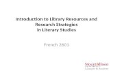 Introduction to  Library Resources and Research Strategies in  Literary  Studies