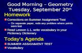 Good Morning – Geometry  Tuesday, September 20 th