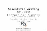 Scientific writing  (81-933) Lecture 12: Summary