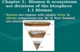 Chapter 1:  Biomes & ecosystems are divisions of the biosphere  1.1 Biomes