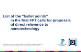 List of the “bullet points” in the first FP7 calls for proposals of direct relevance to nanotechnology