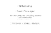 Scheduling Basic Concepts Ref: Hard Real-Time Computing Systems Giorgio Buttazzo Processes  -  Tasks   - Threads