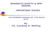ADVANCES,ASSETS & NPA NORMS     -IMPORTANT ISSUES ICAI SEMINAR Vadodara Dt. 23rd March 2013  By  CA. Sandeep D. Welling