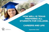 HOW WELL IS TEXAS PREPARING ALL  STUDENTS FOR COLLEGE,  CAREERS AND LIFE September 2012