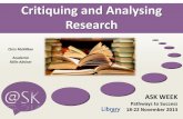 Critiquing and Analysing Research Spring II