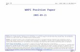 Doc: IEEE 802.11-05/0967r3 Submission Sept 2005 IEEE 802.11 WGSlide 1 WAPI Position Paper 2005-09-21 Notice: This document has been prepared to assist.