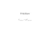 Friction F friction = μF Normal. F f = μF N F f = friction force (direction is always the opposite of velocity causing it to slow objects down)