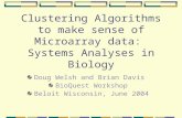 Clustering Algorithms to make sense of Microarray data: Systems Analyses in Biology Doug Welsh and Brian Davis BioQuest Workshop Beloit Wisconsin, June.