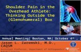 Shoulder Pain in the Overhead Athlete: Thinking Outside the (Glenohumeral) Box AAPMR Annual Meeting| Boston, MA| October 4 th, 2015 Jason L. Zaremski,
