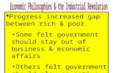 Progress increased gap between rich & poor Some felt government should stay out of business & economic affairs Others felt government should play an.