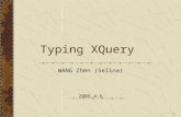 1 Typing XQuery WANG Zhen (Selina) 2006.4.6. 2 Something about the Internship Group Name: PROTHEO, Inria, France Research: Rewriting and strategies, Constraints,