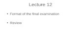 Lecture 12 Format of the final examination Review.