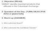 1. Objective (READ) SWBAT identify important products that diffused in the Columbian Exchange. 2. Question of the Day. (TURN OBJECTIVE INTO A QUESTION)