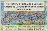The History of Life…in 1 Lecture! Origins of Life and the Continuation of Evolution Big Idea 1: The process of Evolution drives the diversity and unity.