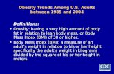 Obesity Trends Among U.S. Adults between 1985 and 2004 Definitions: Obesity: having a very high amount of body fat in relation to lean body mass, or Body.