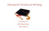 Advanced Technical Writing Lecture 13 Job Interview 29/7/2013.