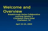 Welcome and Overview Breakthrough Series Collaborative Learning Session 3 Charleston Place Hotel Charleston, SC April 22-24, 2003.