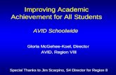 Improving Academic Achievement for All Students AVID Schoolwide Gloria McGehee-Koel, Director AVID, Region VIII Special Thanks to Jim Scarpino, S4 Director.