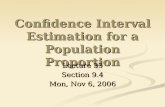 Confidence Interval Estimation for a Population Proportion Lecture 33 Section 9.4 Mon, Nov 6, 2006.