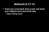 Bellwork 8-17-15 Grab your comp book, have a seat, and study your religions chart and world map. – (Quiz coming soon!)