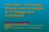 Information Technology: What Is It and Strategies for IT Management Architecture Adele Edwards Database Development Officer Needs Assessment Database Management.