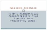 FIND 1 MATHEMATICAL CHARACTERISTIC THAT YOU AND YOUR TABLEMATES SHARE. Welcome Teachers.