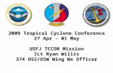 2009 Tropical Cyclone Conference 27 Apr – 01 May USFJ TCCOR Mission 1Lt Ryan Willis 374 OSS/OSW Wing Wx Officer.