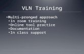 VLN Training Multi-pronged approach In room training Online tool practice Documentation In class support.