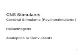 1 CNS Stimulants Cerebral Stimulants (Psychostimulants ) Hallucinogens Analeptics or Convulsants.