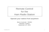 14 September 20151 Remote Control for the Ham Radio Station Operate your station from anywhere Barry Lisoweski VE3ISX Hamilton, Ontario September 14 th,