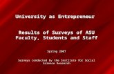 University as Entrepreneur Results of Surveys of ASU Faculty, Students and Staff Spring 2007 Surveys conducted by the Institute for Social Science Research.