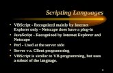 1 Scripting Languages VBScript - Recognized mainly by Internet Explorer only - Netscape does have a plug-in JavaScript - Recognized by Internet Explorer.