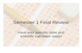 Semester 1 Final Review Have your periodic table and scientific calculator ready!