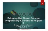 Http://untavatar.org Bridging the Gaps: College Preparatory Courses in Region 3 Bridges to Success Summit October 16 & 17, 2015 Victoria, TX 1.