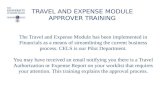 TRAVEL AND EXPENSE MODULE APPROVER TRAINING The Travel and Expense Module has been implemented in Financials as a means of streamlining the current business.