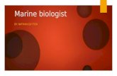Marine biologist BY: NATHAN GUYTON. Job description  Marine biologist study things that live in the ocean. Marine biology includes everything small organisms