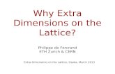 Why Extra Dimensions on the Lattice? Philippe de Forcrand ETH Zurich & CERN Extra Dimensions on the Lattice, Osaka, March 2013.
