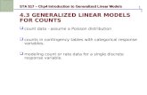 1 STA 517 – Chp4 Introduction to Generalized Linear Models 4.3 GENERALIZED LINEAR MODELS FOR COUNTS  count data - assume a Poisson distribution  counts.