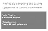 Affordable borrowing and saving Challenges and solutions from contrasting Credit Unions….. Sally Chicken Rainbow Savers Mirca Moreira Circle Housing Money.