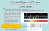 Chapter 28:Atomic Physics Atomic Spectra Homework : Read and understand the lecture note.  Emission and absorption spectrum Atoms emit and absorb light.