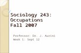 Sociology 243: Occupations Fall 2007 Professor: Dr. J. Aurini Week 1: Sept 12.