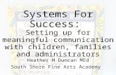 Systems For Success: Setting up for meaningful communication with children, families and administrators Heather M Duncan MEd South Shore Fine Arts Academy.
